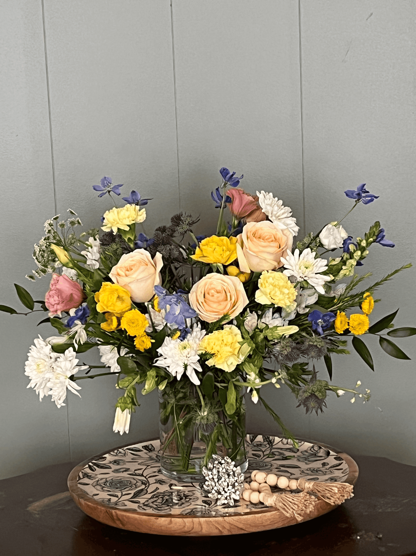 Soft pastel floral bouquet with roses and seasonal flowers – Sunday Morning Bouquet