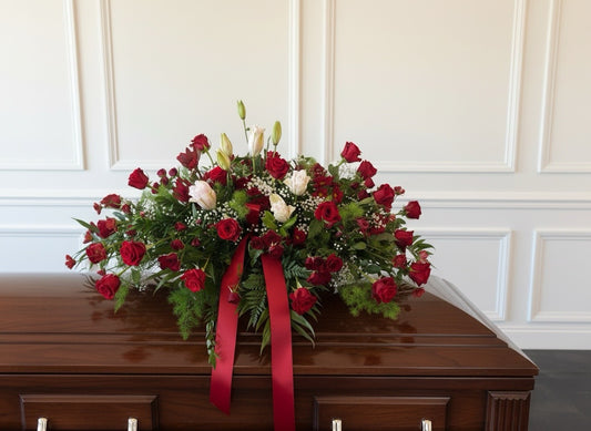 Devoted Love – Red & White Casket Spray